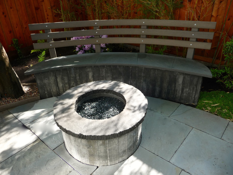 gas fire pit with black basalt cap